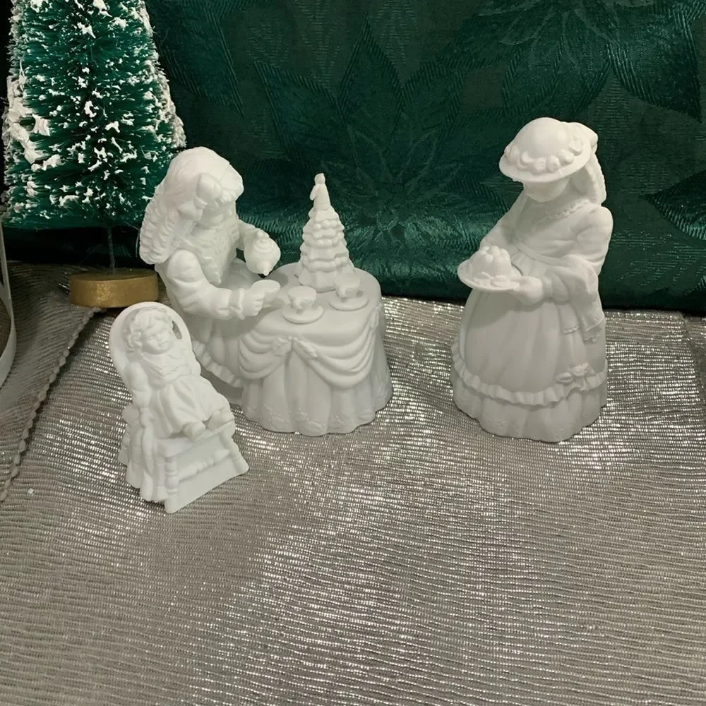 Department 56 Winter Silhouette White Porcelain‎ Figures Christmas Tea Set Of 3